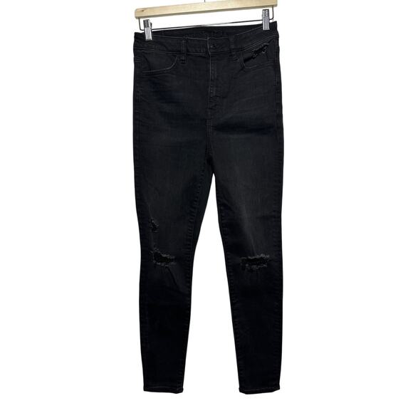 American Eagle Outfitters Denim - American Eagle Super High Rise Jegging Jeans Black Distressed Stretch Size 8